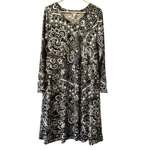 Lularoe Swing Dress Long Black White Paisley Size Medium Classic‎ Mobwife